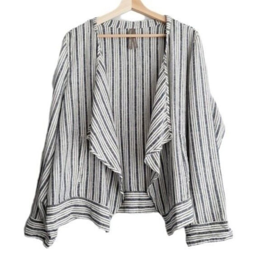 PENNINGTONS Open Front Linen Blend Cardigan Stripe Sz X / L Large